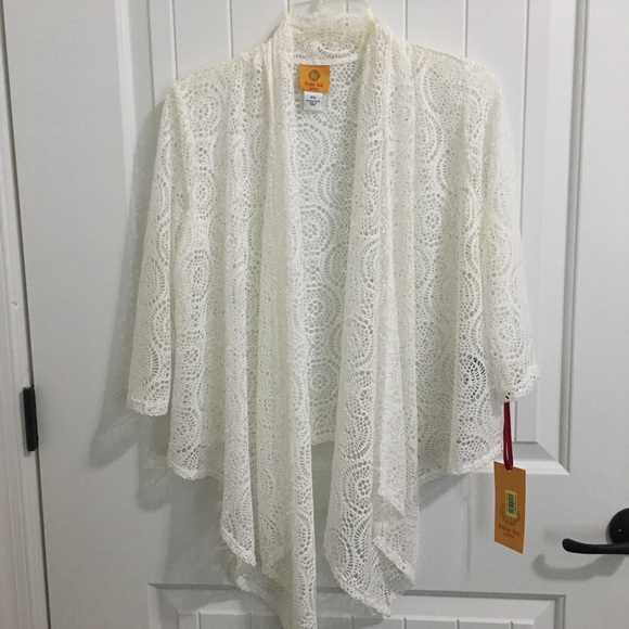 RUBY RD PS Boho White Lace Waterfall Topper Wrap Cardigan Drape Sheer Tie - Picture 1 of 6